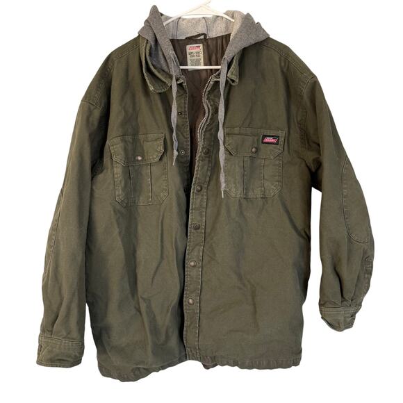 Dickies Men’s Relaxed Fit Quilted Shirt Jacket Fleece Hooded XXL 2X Olive Green‎ - Picture 1 of 5